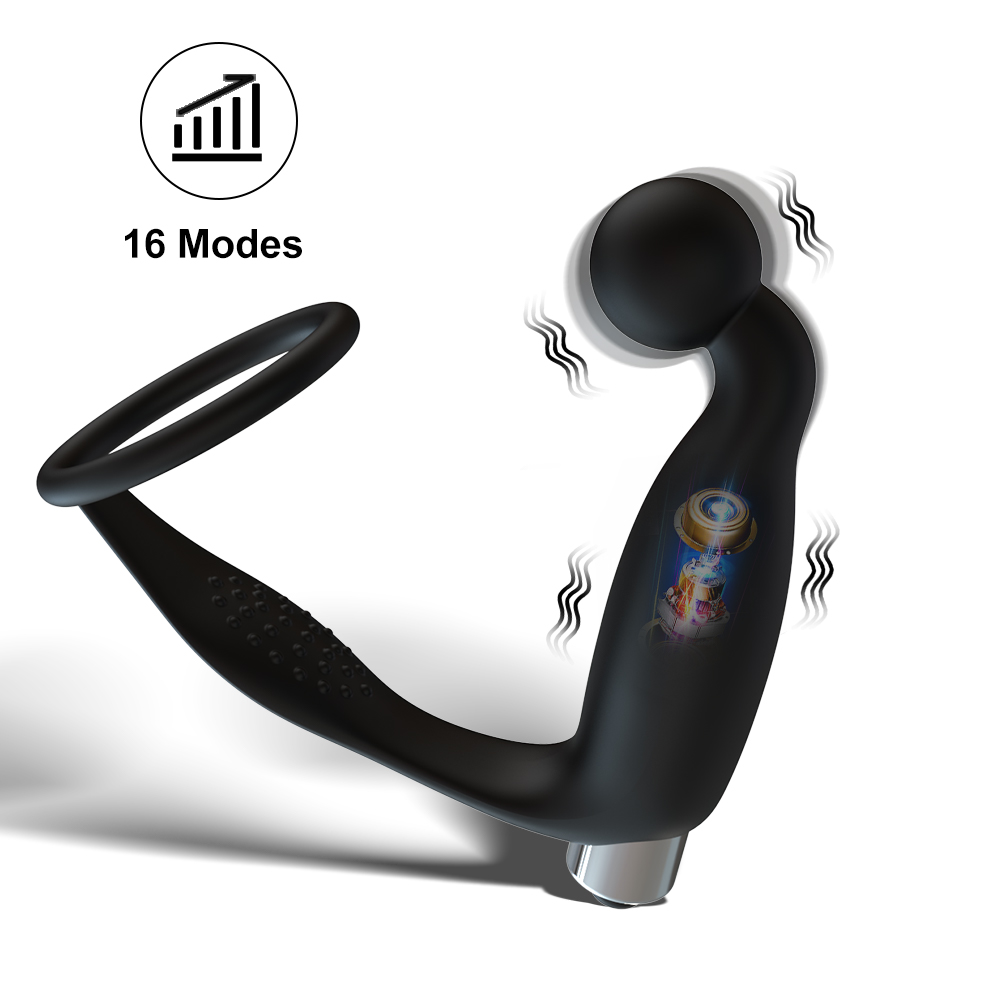 Vibrating Prostate Massager With Cock Ring Butt Plug
