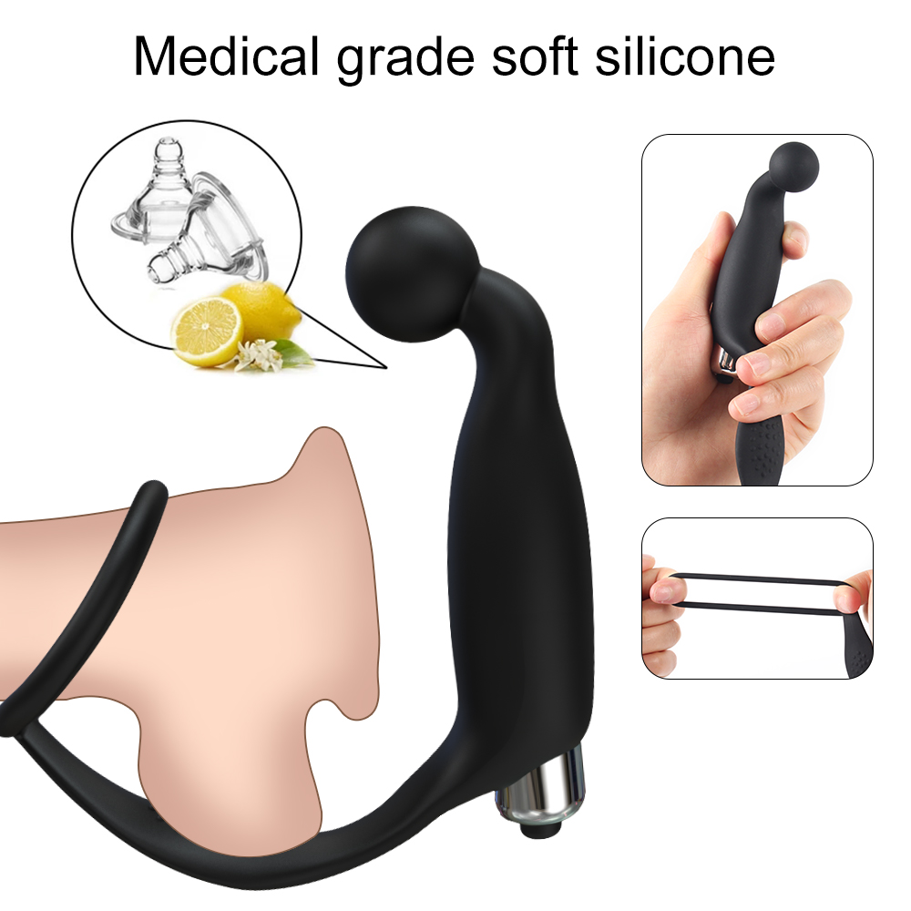 Vibrating Prostate Massager With Cock Ring Butt Plug